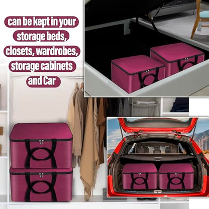 Storite 2 Pack Small Non-Woven Fabric Clothes Storage Bags | Foldable Wardrobe Organizer with Zipper & Handle | Underbed Cloth Storage Box for Sarees, Blankets & Toys (Non-Woven, 41_35_23.5 cm)