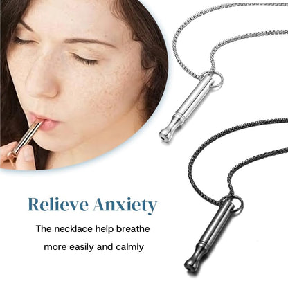 Mindfulness Breathing Necklace Stress Relief Pendant Stainless Steel Anxiety Breathe Necklace for Women Men - color: Steel+Black