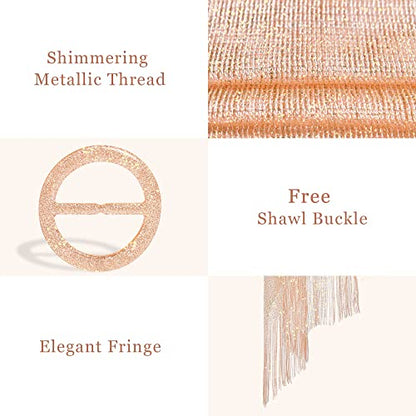 vimate Sparkling Metallic Shawls and Wraps for Evening Party/Wedding/Formal Dresses (With Free Buckle) - color: T#. Salmon (With Salmon Buckle)