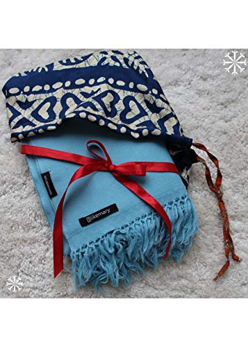 likemary Pashmina Shawls and Wraps - Large Merino Wool Blanket Scarf for Women - Handmade Travel, Meditation & Festival Wrap - color: Crystal Blue 28" X 80"