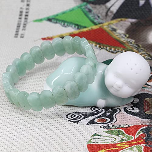Keleny Semi Precious Stones 14mm Faceted Oval Beads Crystal Rock Elastic Bangle 7.5 Inch - color: Green Angelite
