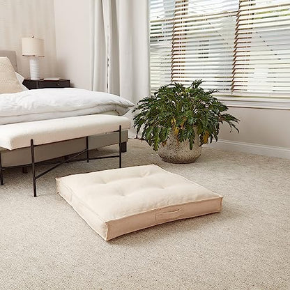 Square Tufted Floor Pillow with Removable Cover, Cream, Medium (32") - color: Cream, size: Medium (32")