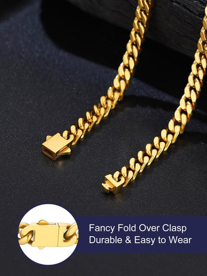 Bandmax Mens Stainless Steel Chain Necklaces 5MM/7MM/9MM/12MM Chunky Miami Cuban Link Chain Necklace Silver/Gold Plated/Black Chains for Men 18"-30" - color: 02 5MM-14K Gold Plated, size: 22 Inch (56cm, Pop Choice)