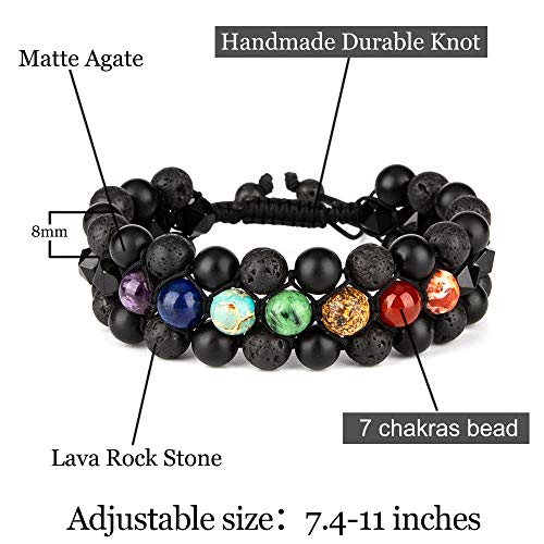 8mm Natural Lava Rock Stone Bracelets for Men, Healing Crystal Essential Oil Diffuser Beads Bracelet Chakra Yoga Energy Anxiety Gemstone Bracelet - color: 7 Chakra Stone + Lava Rock + Agate
