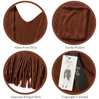 Ferand Shawl Wraps for Women, Cozy Lightweight Poncho Cape with Pockets, Warm for Fall Winter Travel - color: Orange