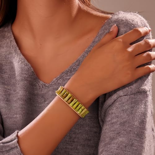 Inspirational Gifts Healing Bracelets for Women，Get Well Soon Encouragement Gifts for Women Friends Sister Mom，Handmade Natural Stone Healing boho Friendship Jewelry for women - color: Light Green - Leather