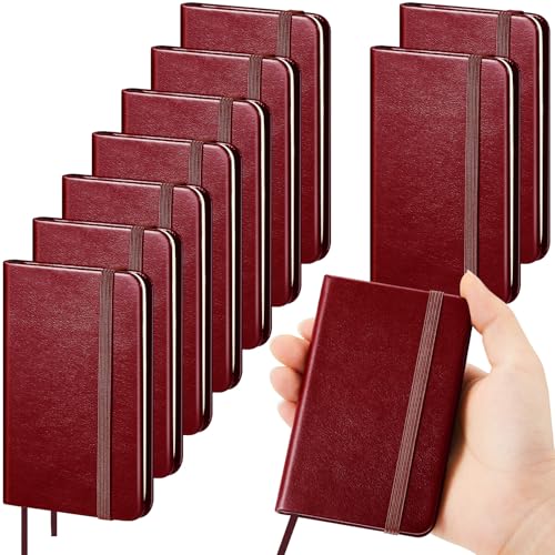 10 pcs Hardcover Leather Pocket Notebook 4 x 2.5 Inch Small Notebook 50 Sheets Hardcover Mini Notepad Tiny Lined Journal for Office Home School Writing - color: Burgundy, size: Solid Color