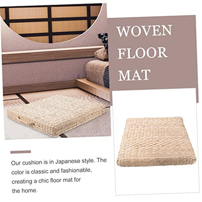 Happyyami 1pc Handwoven Square Straw Mat Cushion for Meditation Yoga and Home Use Diameter Thick Japanese Style Woven Floor Pad for Living Room and Office