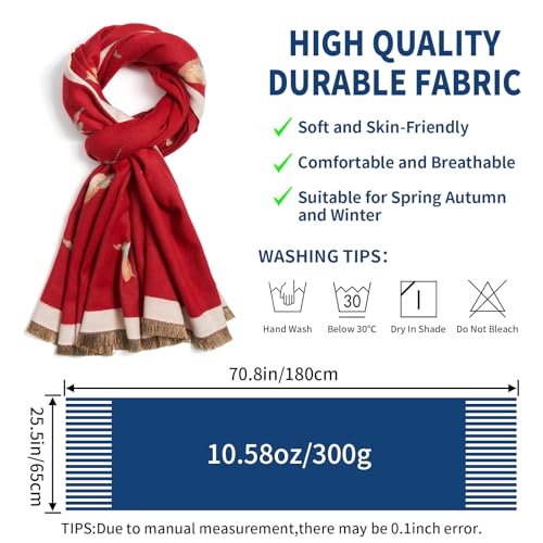 QIUTIMIY Pashmina Shawl Wraps for Womens Winter Scarf Reversible Pattern Designer Ladies Shawls and Wraps for Evening Dresses - color: Flower3-red
