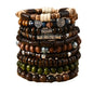 Handcrafted Wooden Bead Bracelets, Multi-Style Set with Tree of Life Charms, Brown and Green Tones