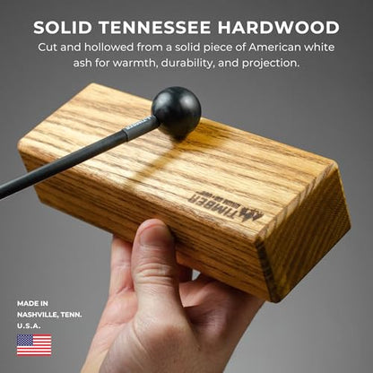 Timber Drum Co. Wood Block Percussion Musical Instrument, 7" Medium — MADE IN U.S.A. — Includes Mallet, Feet — Solid Hardwood, Rich Block Tone - size: Medium