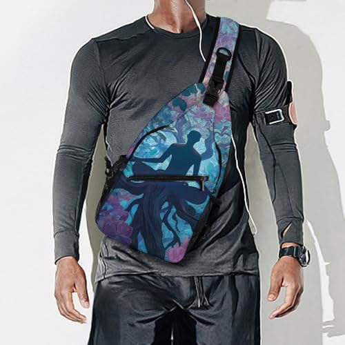 Meditation Yoga Roots Branches Leaves Unisex Sling Bag Chest Shoulder Backpack Crossbody Daypack with Side Pouch