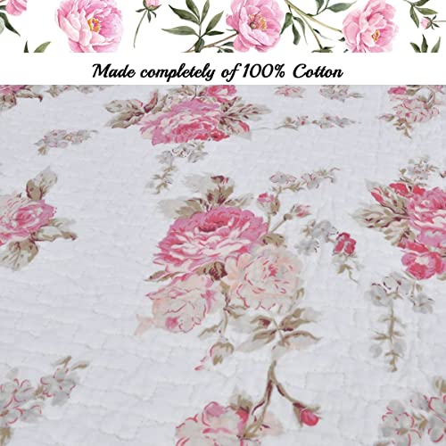 Cozy Line Home Fashions Romantic Pink Peony Floral 100% Cotton Reversible Quilt Bedding Set, Coverlet, Bedspread (Pink Peony, King - 3 Piece) - color: Pink Peony, size: King