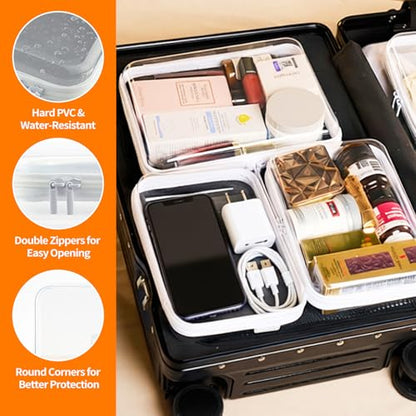 Clear Zipper Pouches, 4PCS Hard Shell Zipper Case,Clear Cosmetic Bag,Toiletry Pouch, Portable Waterproof Travel Organizer Bags for Cosmetics, Snacks, Puzzles (M+3S)
