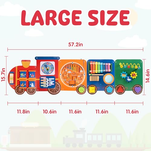 Train Activity Wall Busy Board Panels | 11-in-1 Wooden Sensory Wall Panel for Kids, Toddler Montessori Learning Activity Center, Perfect for Toddler Playroom Nursery Classroom Dentist Waiting Room - style: Train