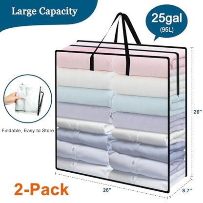 95L Under Bed Storage Bag, 2-Pack Clothes Storage Bag, Clear Bag for Quilt Pillow Blanket Bedding Storage or Wreath Closet Organizer Home Storage - style: 2-Pack