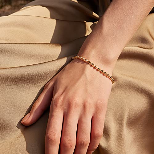 Gold Bracelets for Women 14K Gold Plated Simple Link Chian Bracelets Cute Dainty Charm Bracelets for Women Gold Jewelry - style: Bead-Rhombic