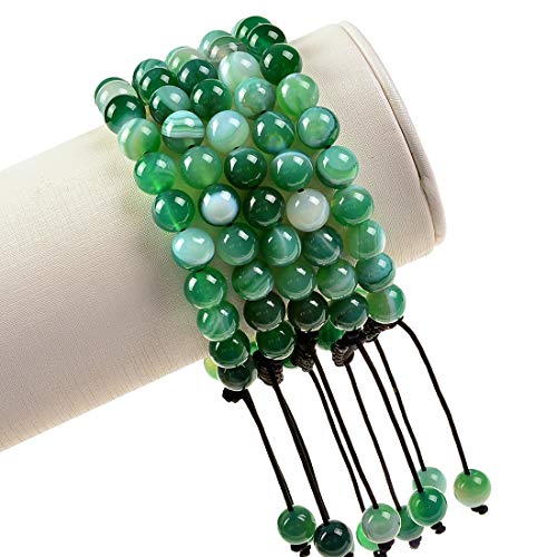 MASSIVE BEADS Natural Healing Power Gemstone Crystal Beads Unisex Adjustable Macrame Bracelets - color: Agate Green, size: 6mm