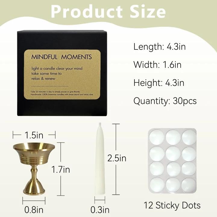20 Min White Meditation Candles – 30 Pack, Includes Mini Candle Holder & 12 Wax Dots, Slow Burn, Natural Unscented, for Meditation Yoga Prayer Mindfulness & Relaxation - color: White, size: 30 Pack