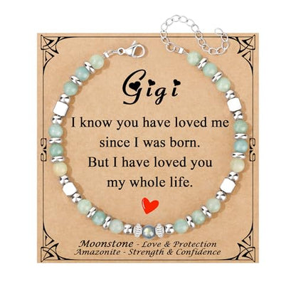 JoycuFF 𝗚𝗶𝗳𝘁𝘀 𝗳𝗼𝗿 𝗪𝗼𝗺𝗲𝗻 𝗠𝗼𝗼𝗻𝘀𝘁𝗼𝗻𝗲 𝗕𝗿𝗮𝗰𝗲𝗹𝗲𝘁 Amazonite Colorful Imperial Jasper Stainless Steel Beads Bracelets, Graduation Christmas Valentines Mothers Day Birthday Gifts - style: Gigi Gifts-Amazonite