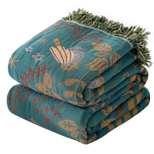 Bailix Boho Throw Blanket for Couch Sofa Bed, 100% Cotton Woven Quilt with Tassel 50”x60”, Super Soft Muslin Blanket with Bird Printed, Decorative Reversible Bed Blanket/Cover for All Seasons - color: D - Bird, size: Throw-50" X 60"