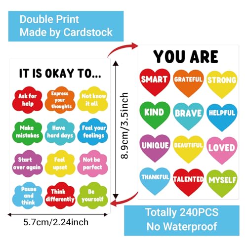 240 Pcs Mental Health Cards Motivational Reading Cards Rewards Prizes Inspirational Gift for Boho Classroom Library Teacher Supplies(I am) - color: positive bright