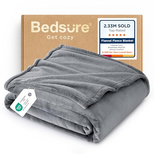 Bedsure GentleSoft Fleece Throw XL Blanket for Couch - 300GSM Soft Lightweight Plush Cozy Blankets for Travel, Grey, 50x70 inches - color: Grey, size: Throw XL (50" X 70")