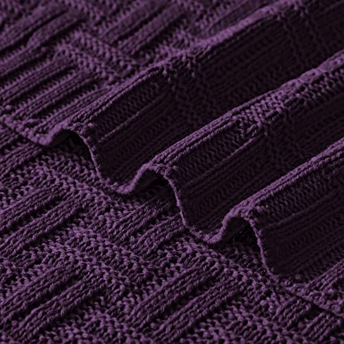 Aormenzy Soft Cozy Acrylic Throw Blanket, Cable Knit for Couch, Dark Purple (1.7lb) - color: Dark Purple