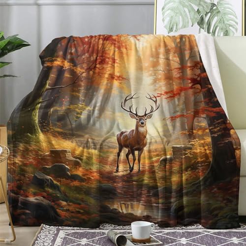 Deer Throw Blanket, Wildlife Fleece Blanket for Couch Bed Sofa, Forest Animal Patterned Blankets and Throws, Super Soft Cozy Plush Flannel Blanket, 50x60, Decor & Gift - color: Deer, size: Throw (50" x 60")