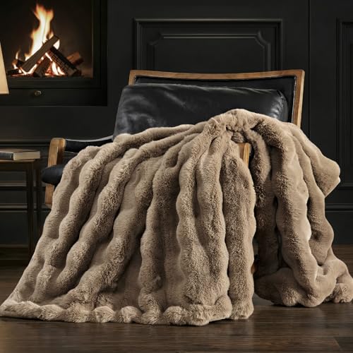 EverGrace Ultra Soft Luxury Fluffy Faux Rabbit Fur Throw Blanket, Thick Warm Bubble Throw for Bed, Cozy Plush Reversible Blankets for Couch, Chair, Sofa, Greige, 60x80 Inches - color: Greige, size: 60"x80"