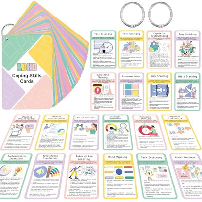 25 Pcs ADHD Coping Skills Cards Emotional Regulation Tool Time Management Therapy Stress Relief Calm Down Corner Supplies Focus Training ADHD Tools for Adults Teens - style: ADHD