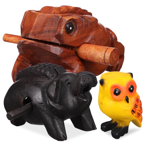 3pcs Wooden Sound Animals Music Block Toad Pig Owl Percussion Instruments for Home Decoration Realistic Sound