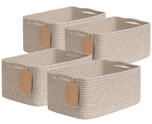Goodpick 4 Pack Storage Baskets for Shelves, Rectangle Woven Baskets for Organizing, Closet Storage Bins with Handles, Decorative Toy Organizer Basket for Gifts, 13''L x 8''W x 6''H, Brown - color: Light Brown