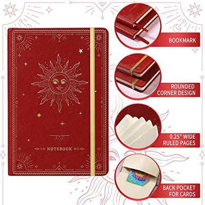 Artfan Ruled Notebook/Journal – Premium Thick Paper Faux Leather Classic Writing Notebook with Pocket + Page Dividers Gifts, Banded, Large, 144 Pages, Hard Cover, Lined (5.8 x 8.4) - Red - color: Red2
