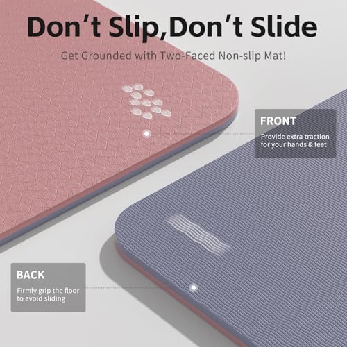 PAIDU Yoga Mat 8mm Super Thick TPE Fitness Mat | SGS Certified | Non-Slip, Odorless & Tear-Resistant | Unisex with Strap | for Yoga, Pilates, Meditation & Home Workouts - color: Deep Pink&Grey