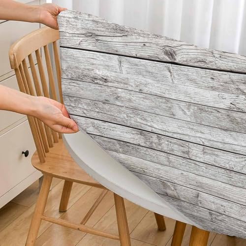 Planks Round Table Cloth Old Wooden Fence Elastic Edged Table Cover Fade and Stain Resistant Table Cloths Easy to Clean Fits Tables 40-44" Diameter - color: Planks