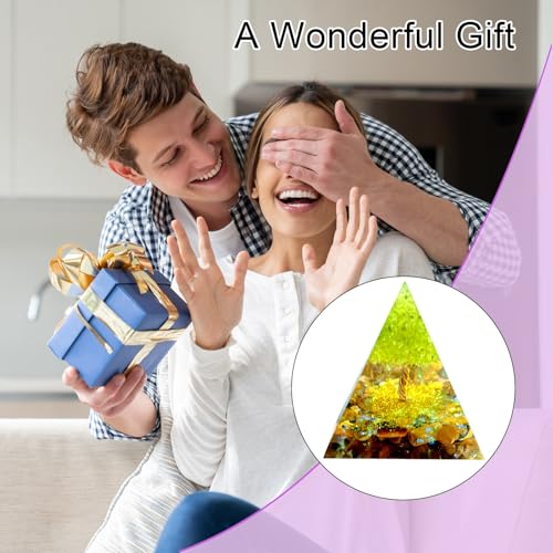 Tree of Life Orgone Pyramid,Natural Energy Peridot Tiger's Eye Stone Orgonite Healing Crystal Pyramid,for Reduce Stress,Balance Chakra,Meditation Attract Luck,Accumulate Wealth Health(6cm)