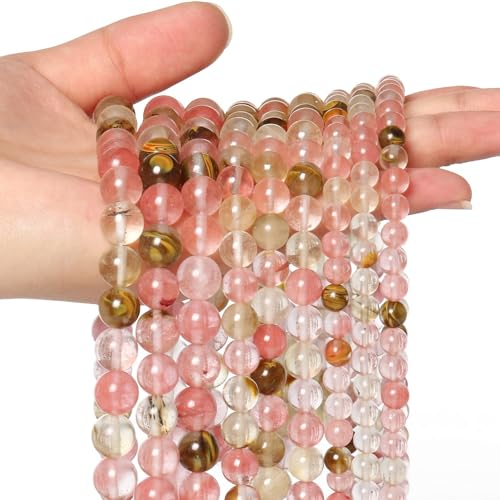 About 35pcs 10mm Natural Stone Beads Fire Cherry Quartz Beads Crystal Gemstone for Jewelry Making, DIY Bracelet Necklace - color: Fire Cherry Quartz, size: 10mm