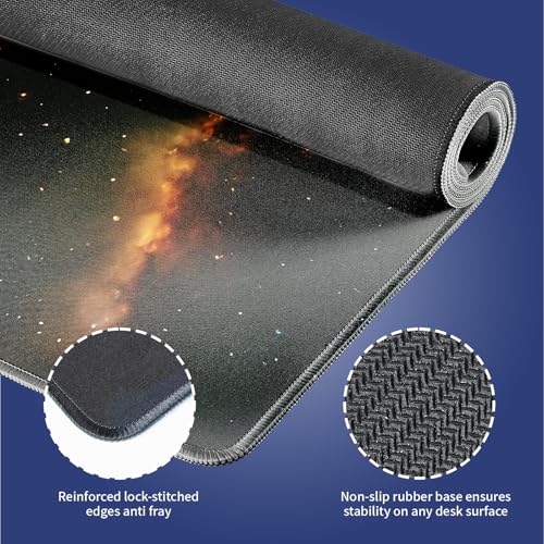 XXL Gaming Mouse Pad with Stitched Edges for PC Home & Office - Curious Cat Flying Through Galaxy Space Reaching for a Taco Cute Kitten Funny Design, Smooth Fabric Surface Large Desk Mat - color: Curious Cat