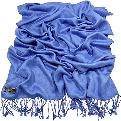 CJ Apparel Solid Color Tassels Design Nepalese Shawl Scarf Wrap Stole Throw Head Wrap Pashmina Gift Hand Made in Nepal New - color: Blue
