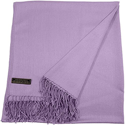 CJ Apparel Solid Color Tassels Design Nepalese Shawl Scarf Wrap Stole Throw Head Wrap Pashmina Gift Hand Made in Nepal New - color: Light Purple