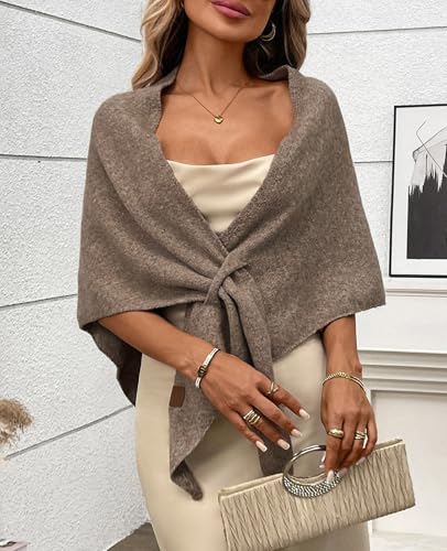 Women's Pashmina Shawl Wraps for Evening Dresses Wedding Bridal Open Front Poncho Cape Soft Large Scarf - color: Khaki