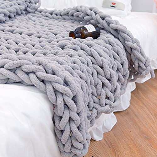Chunky Knit Blanket Throw 40"*60", Hand Knitted Warm Chenille Throw Blanket, Home Decor Soft Thick Yarn Cable Knit Blanket, Soft Breathable Fleece Banket Christmas for Couch Bed Sofa Best Gift (Gray) - color: Gray, size: 40"x60"(Medium Size Throw)