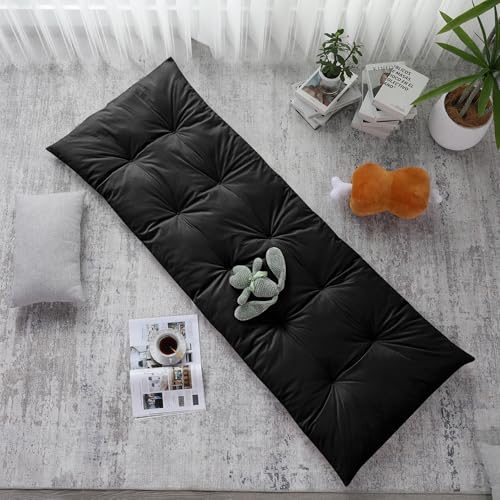 HOMBYS Floor Lounger Pillow Foldable and Tufted Design Long Floor Cushion for Yoga, Reading, Sleeping, Meditation, Elastic Band for Roll Up and Easy Storage, Machine Washable, Black, 74"x27" - color: Black, size: 74"x27"