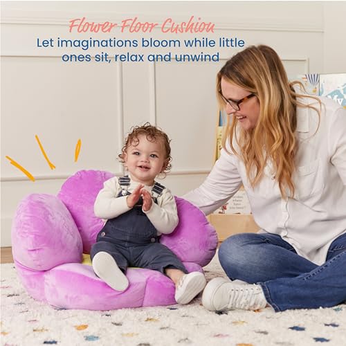 ECR4Kids SoftZone Flower-Shaped Cozy Floor Cushion, 25in, Flexible Seating, Bright Purple