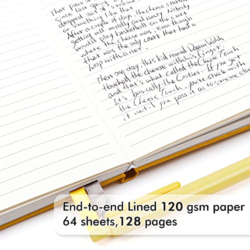 feela 24 Pack Journal Notebook for Work, Business Notebook Bulk Hardcover Lined Writing Journal with Pen Holder for Men Women Note Taking, with 24 Black Pens, 120 GSM, 5.1”x8.3”, A5, Yellow - color: 24 Pack yellow