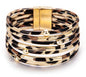 Fesciory Leopard Bracelet for Women, Boho Leather Wrap Multi-Layer Pearl Crystal Bracelet Bangle Jewelry - style: Brown Leopard