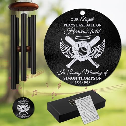 Personalized Baseball Memorial Wind Chimes for Outdoors – Custom Name & Years in Loving Memory Chime – Baseball Player Sympathy Gifts for Loss – Outdoor Remembrance Windchimes Tribute - size: BaseballWC 1