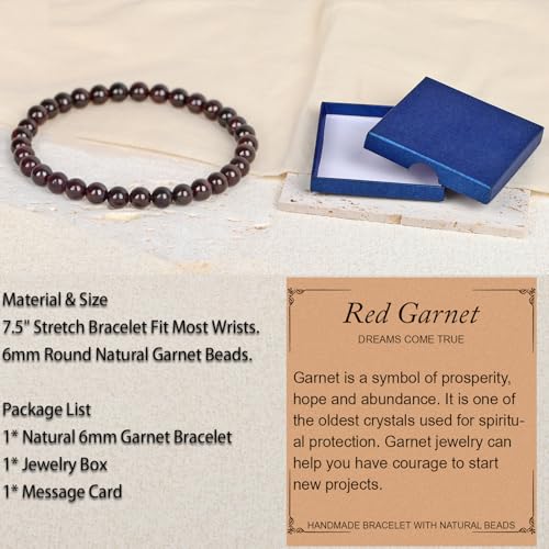 LPBeads Handmade Natural Gemstone Stretch Elastic Bracelet Healing Crystal Round Stone Beads Jewelry Gifts for Women Men - color: Garnet, size: 6mm