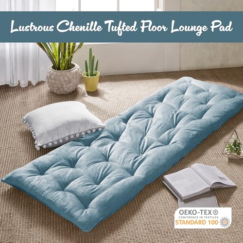 Intelligent Design Edelia Foldable Poly Chenille Light Weight Lounge Floor Pillow Cushion Tufted Seat for Meditation, Game Playing, Yoga, Reading with Travel Wrap, 74x27, Aqua - color: Aqua